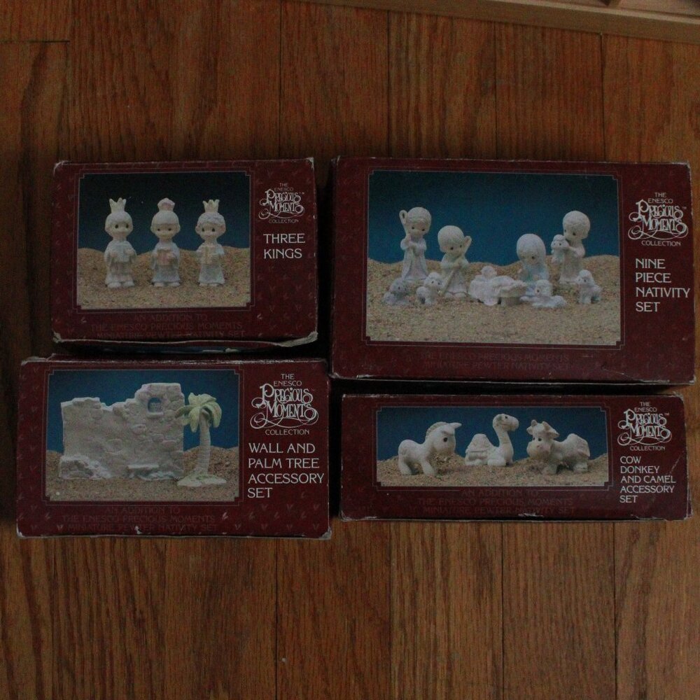 Vintage Precious Moments (w/ Enesco) 1989 Pastel Pewter Mini Nativity Collection